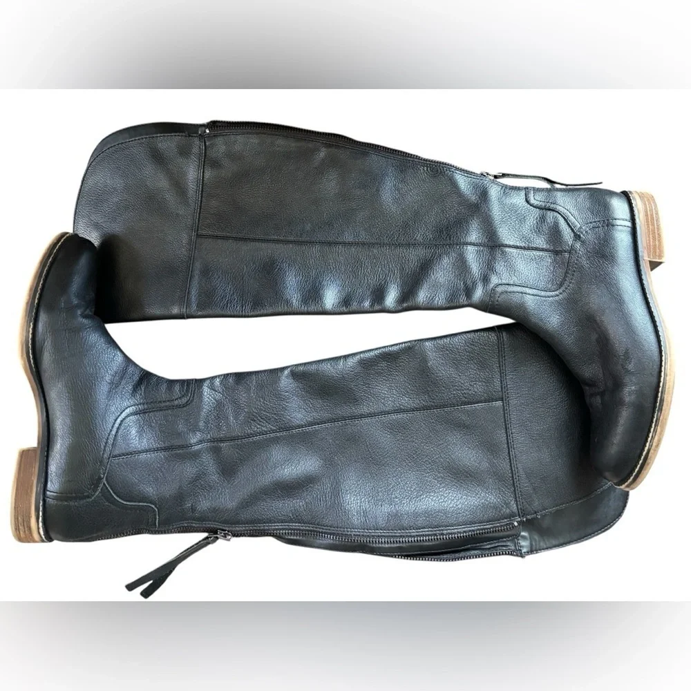 Franco Sarto Tall Black Leather Battina Knee-High Heeled Boots, Women’s Size 6.5
